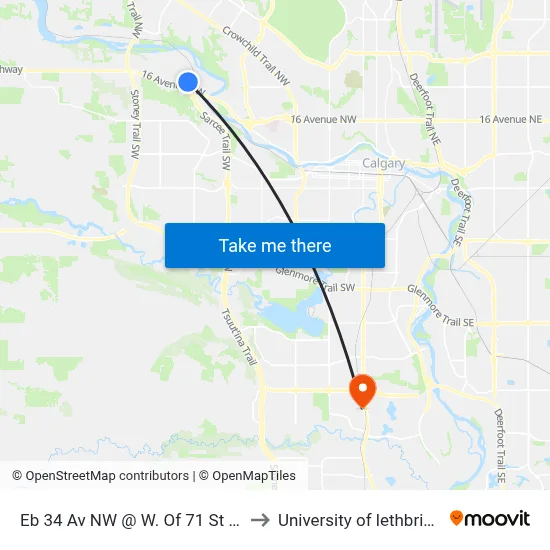 Eb 34 Av NW @ W. Of 71 St NW to University of lethbridge map