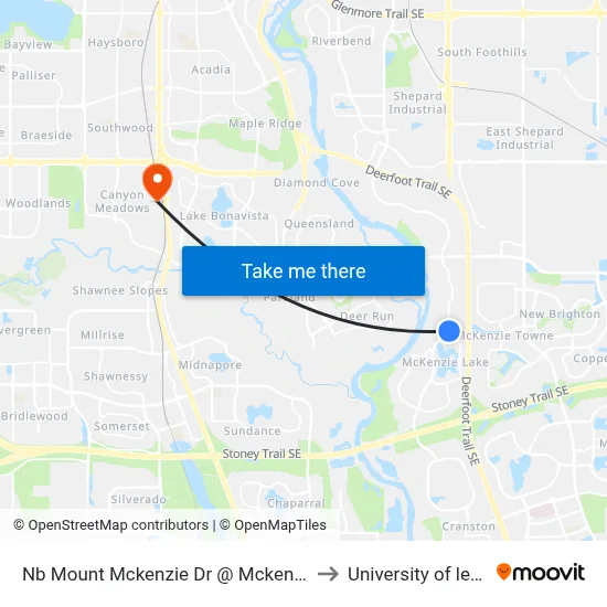 Nb Mount Mckenzie Dr @ Mckenzie Lake Bv SE to University of lethbridge map