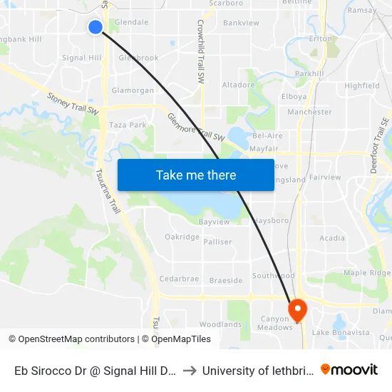 Eb Sirocco Dr @ Signal Hill Dr SW to University of lethbridge map