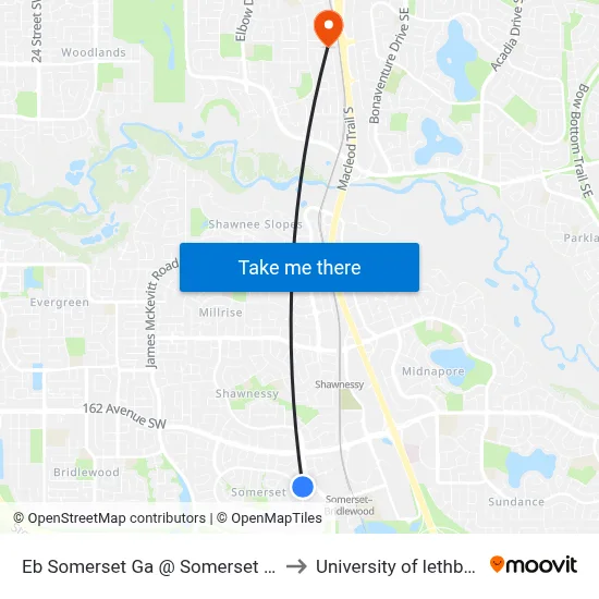 Eb Somerset Ga @ Somerset Dr SW to University of lethbridge map