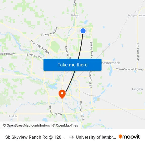Sb Skyview Ranch Rd @ 128 Av NE to University of lethbridge map