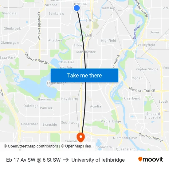 Eb 17 Av SW @ 6 St SW to University of lethbridge map