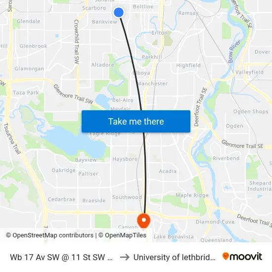 Wb 17 Av SW @ 11 St SW FS to University of lethbridge map