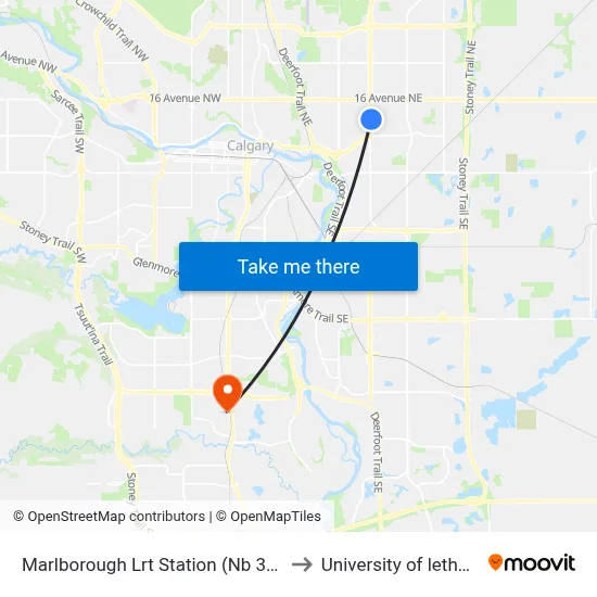 Marlborough Lrt Station (Nb 36 St Ne) to University of lethbridge map