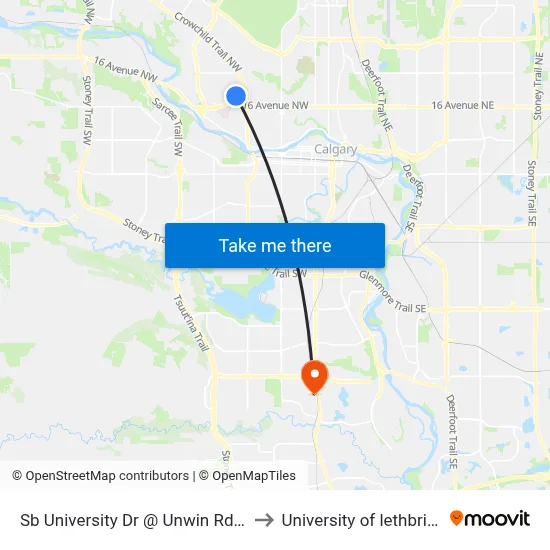 Sb University Dr @ Unwin Rd NW to University of lethbridge map