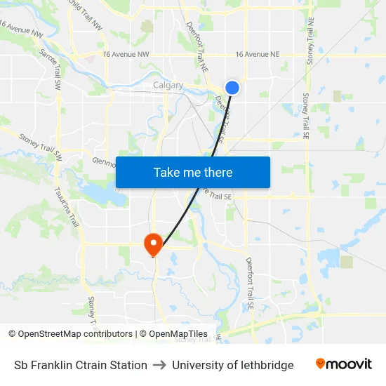 Sb Franklin Ctrain Station to University of lethbridge map