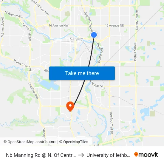 Nb Manning Rd @ N. Of Centre Av E to University of lethbridge map