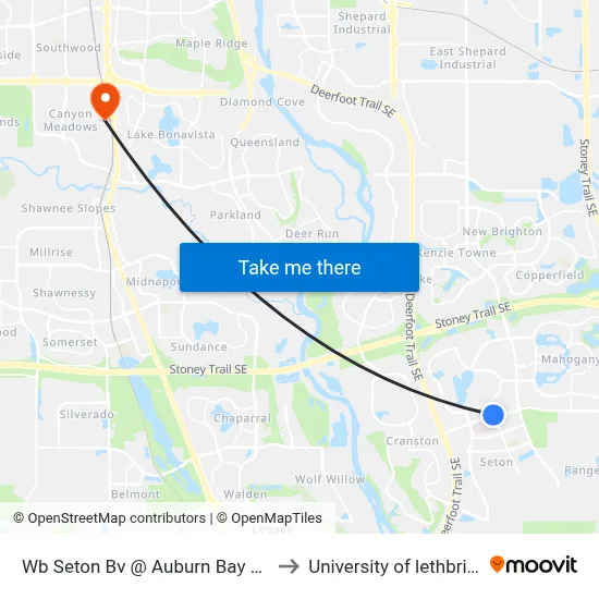 Wb Seton Bv @ Auburn Bay St SE to University of lethbridge map