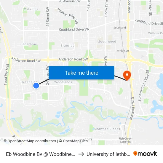 Eb Woodbine Bv @ Woodbine Bv SW to University of lethbridge map