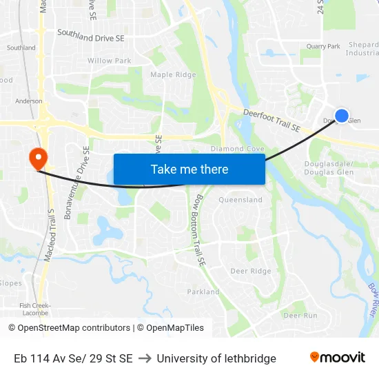 Eb 114 Av Se/ 29 St SE to University of lethbridge map