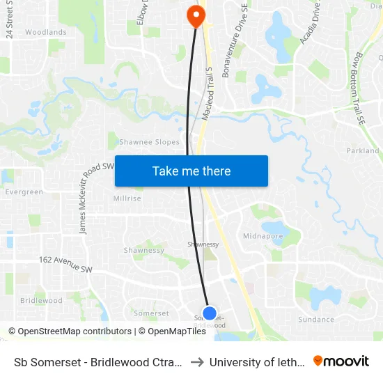 Sb Somerset - Bridlewood Ctrain Station to University of lethbridge map