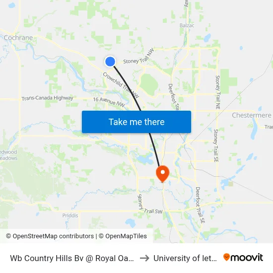 Wb Country Hills Bv @ Royal Oak Centre NW to University of lethbridge map