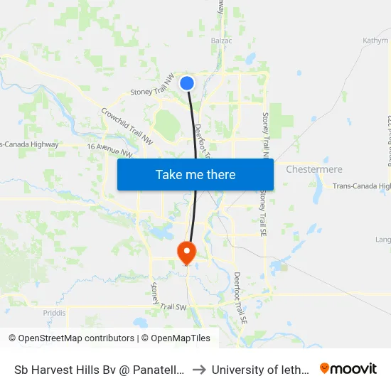 Sb Harvest Hills Bv @ Panatella Bv NW to University of lethbridge map