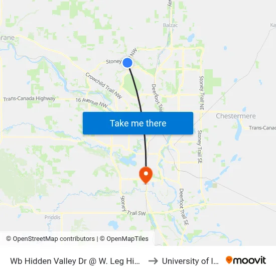 Wb Hidden Valley Dr @ W. Leg Hidden Ranch Cr NW to University of lethbridge map