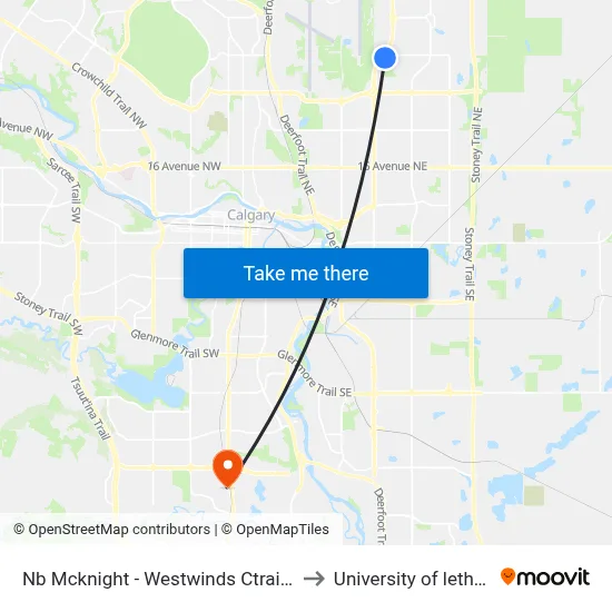 Nb Mcknight - Westwinds Ctrain Station to University of lethbridge map