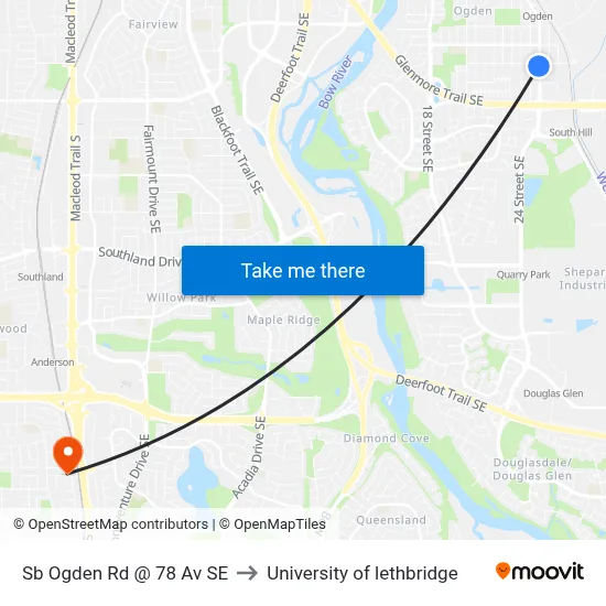 Sb Ogden Rd @ 78 Av SE to University of lethbridge map
