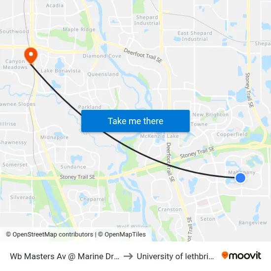 Wb Masters Av @ Marine Dr SE to University of lethbridge map