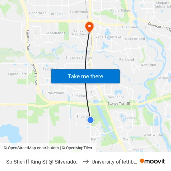 Sb Sheriff King St @ Silverado Wy SW to University of lethbridge map