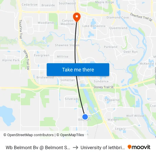 Wb Belmont Bv @ Belmont St SW to University of lethbridge map