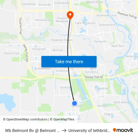 Wb Belmont Bv @ Belmont Dr to University of lethbridge map
