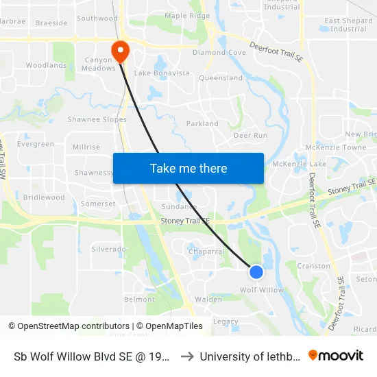 Sb Wolf Willow  Blvd SE @ 194 Av SE to University of lethbridge map