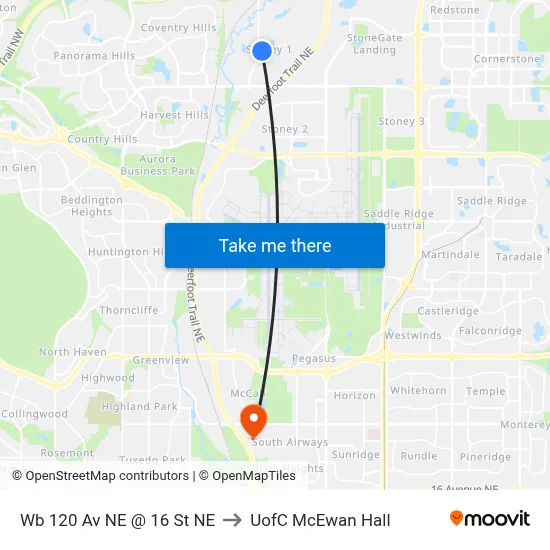 Wb 120 Av NE @ 16 St NE to UofC McEwan Hall map