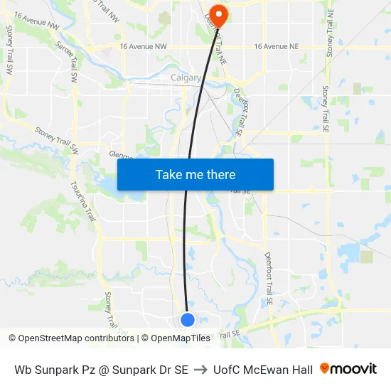 Wb Sunpark  Pz @ Sunpark  Dr SE to UofC McEwan Hall map