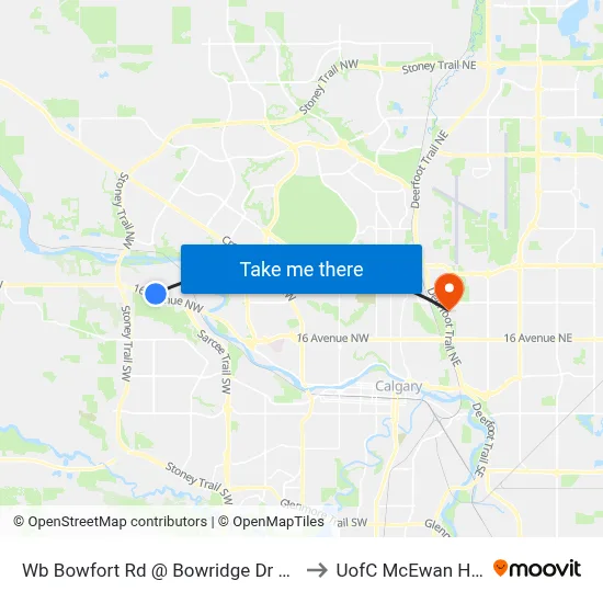 Wb Bowfort Rd @ Bowridge Dr NW to UofC McEwan Hall map