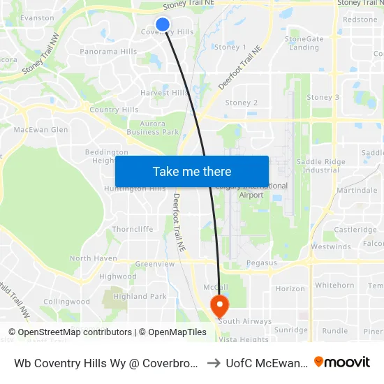 Wb Coventry Hills Wy @ Coverbrook Gr NE to UofC McEwan Hall map