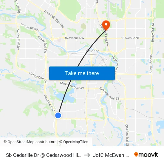 Sb Cedarille Dr @ Cedarwood Hl SW to UofC McEwan Hall map