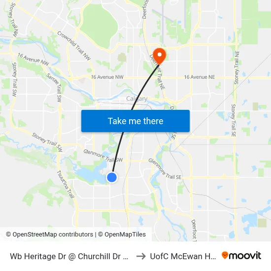 Wb Heritage Dr @ Churchill Dr SW to UofC McEwan Hall map