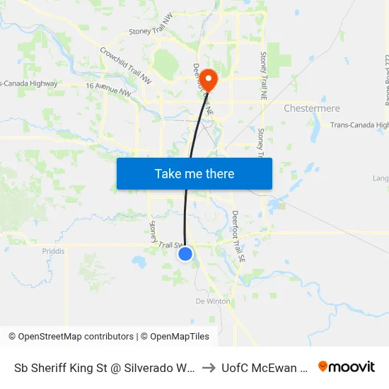 Sb Sheriff King St @ Silverado Wy SW to UofC McEwan Hall map