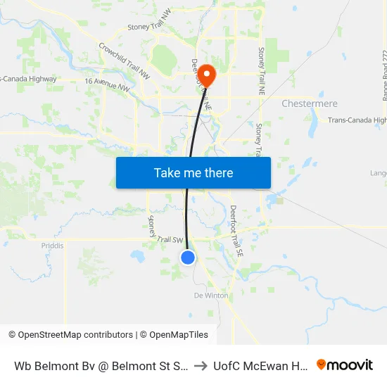Wb Belmont Bv @ Belmont St SW to UofC McEwan Hall map
