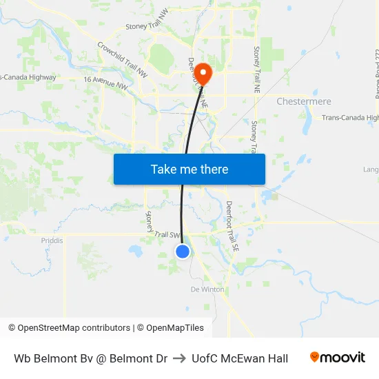 Wb Belmont Bv @ Belmont Dr to UofC McEwan Hall map