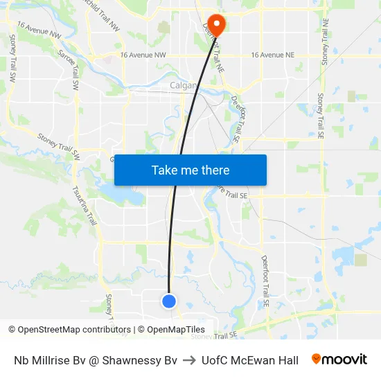 Nb Millrise Bv @   Shawnessy Bv to UofC McEwan Hall map