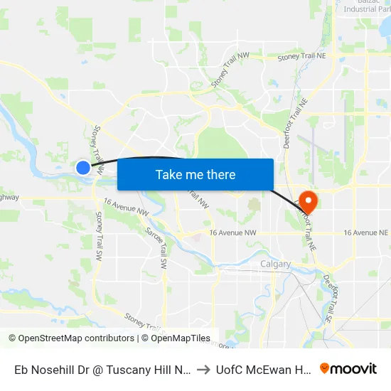 Eb Nosehill Dr @ Tuscany Hill NW to UofC McEwan Hall map