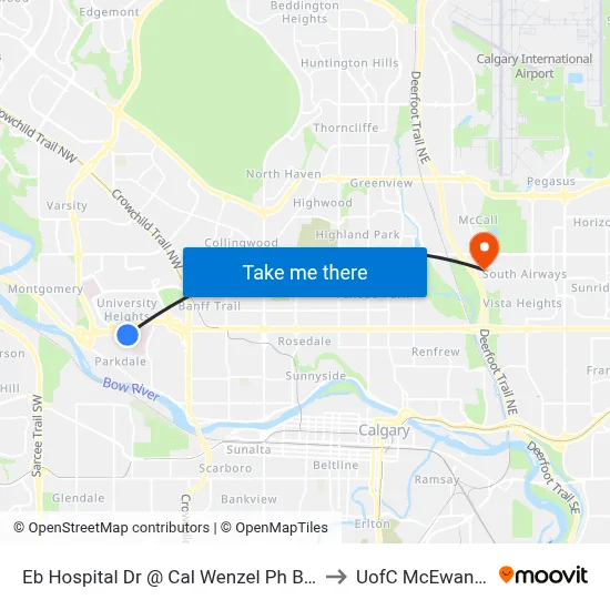 Eb Hospital Dr @ Cal Wenzel  Ph Bldg NW to UofC McEwan Hall map