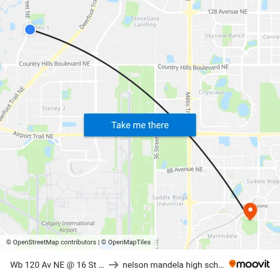 Wb 120 Av NE @ 16 St NE to nelson mandela high school map