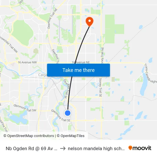 Nb Ogden Rd @ 69 Av SE to nelson mandela high school map