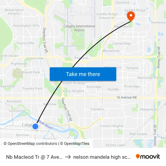 Nb Macleod Tr @ 7 Ave SE to nelson mandela high school map