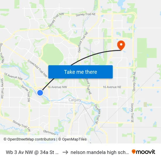 Wb 3 Av NW @ 34a St NW to nelson mandela high school map