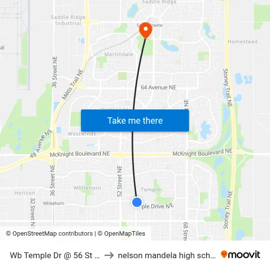 Wb Temple Dr @ 56 St NE to nelson mandela high school map