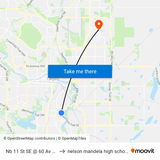 Nb 11 St SE @ 60 Av SE to nelson mandela high school map
