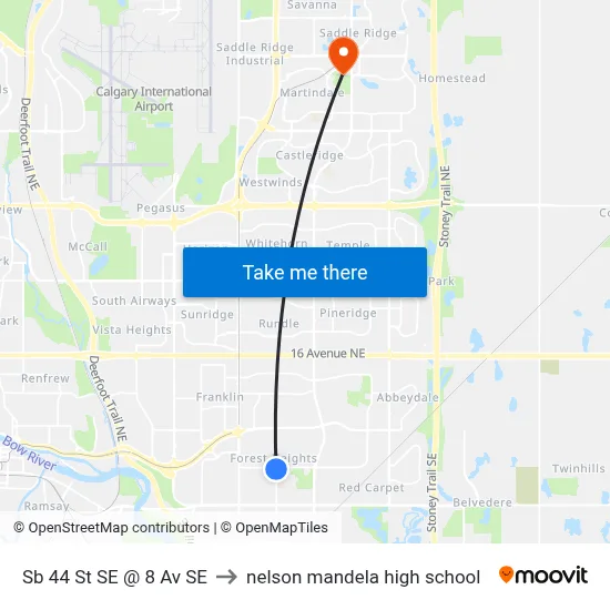 Sb 44 St SE @ 8 Av SE to nelson mandela high school map