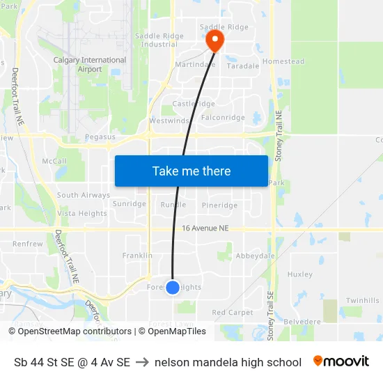 Sb 44 St SE @ 4 Av SE to nelson mandela high school map