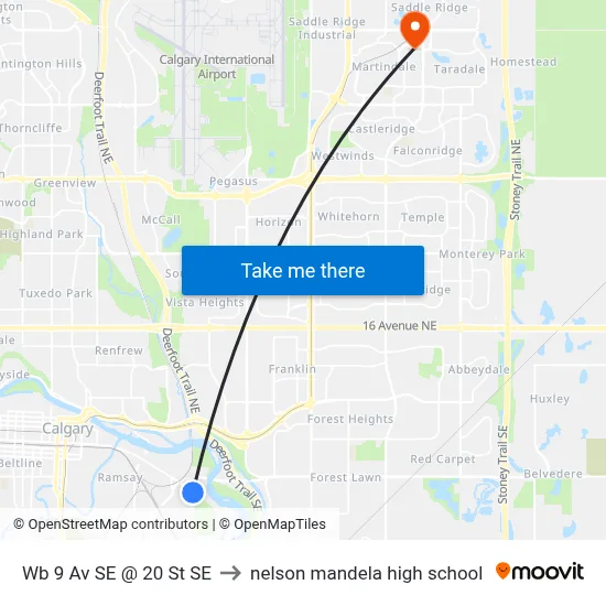Wb 9 Av SE @ 20 St SE to nelson mandela high school map