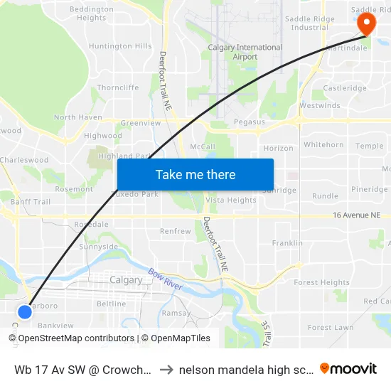 Wb 17 Av SW @ Crowchild Tr to nelson mandela high school map