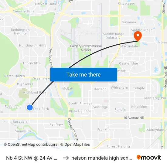 Nb 4 St NW @ 24 Av NW to nelson mandela high school map