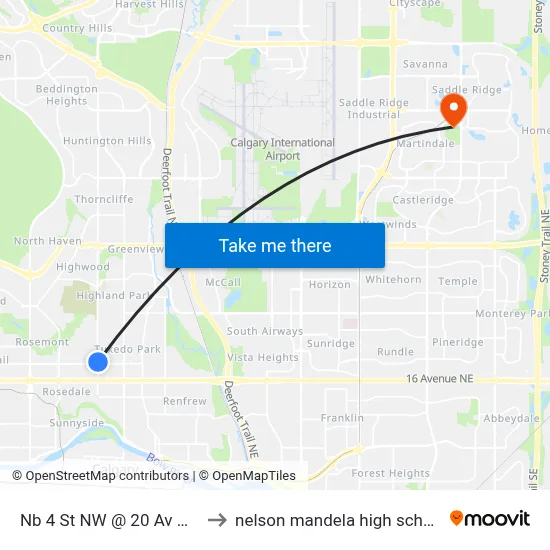 Nb 4 St NW @ 20 Av NW to nelson mandela high school map