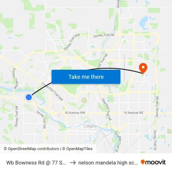 Wb Bowness  Rd @ 77 St NW to nelson mandela high school map